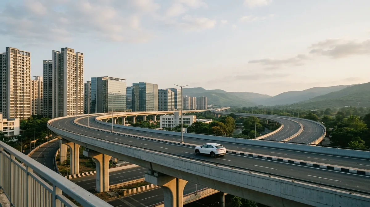 Highway interchange aerial view — Navi Mumbai to Pune cab route guide